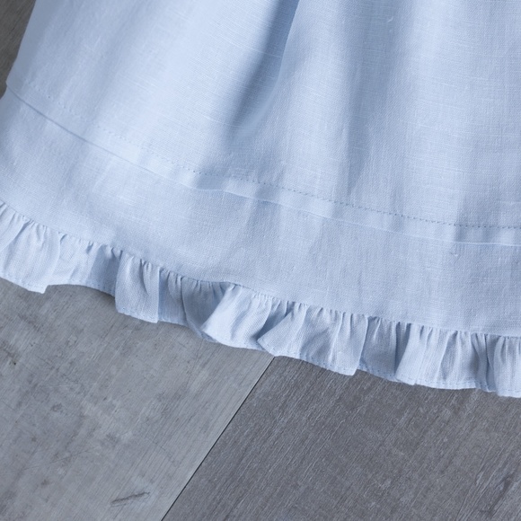 Smocked Linen Sundress Blue size 9 Months Luli & Me Embroidery Summer Vacation - Picture 4 of 5